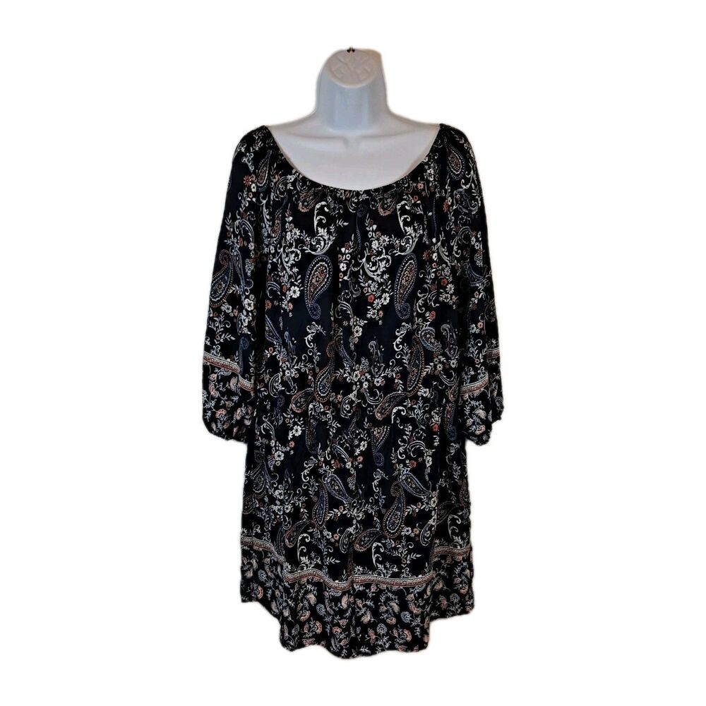 Cato Est. 1946 Women's Romper Size L Blue Paisley LS Off The Shoulder NO BELT